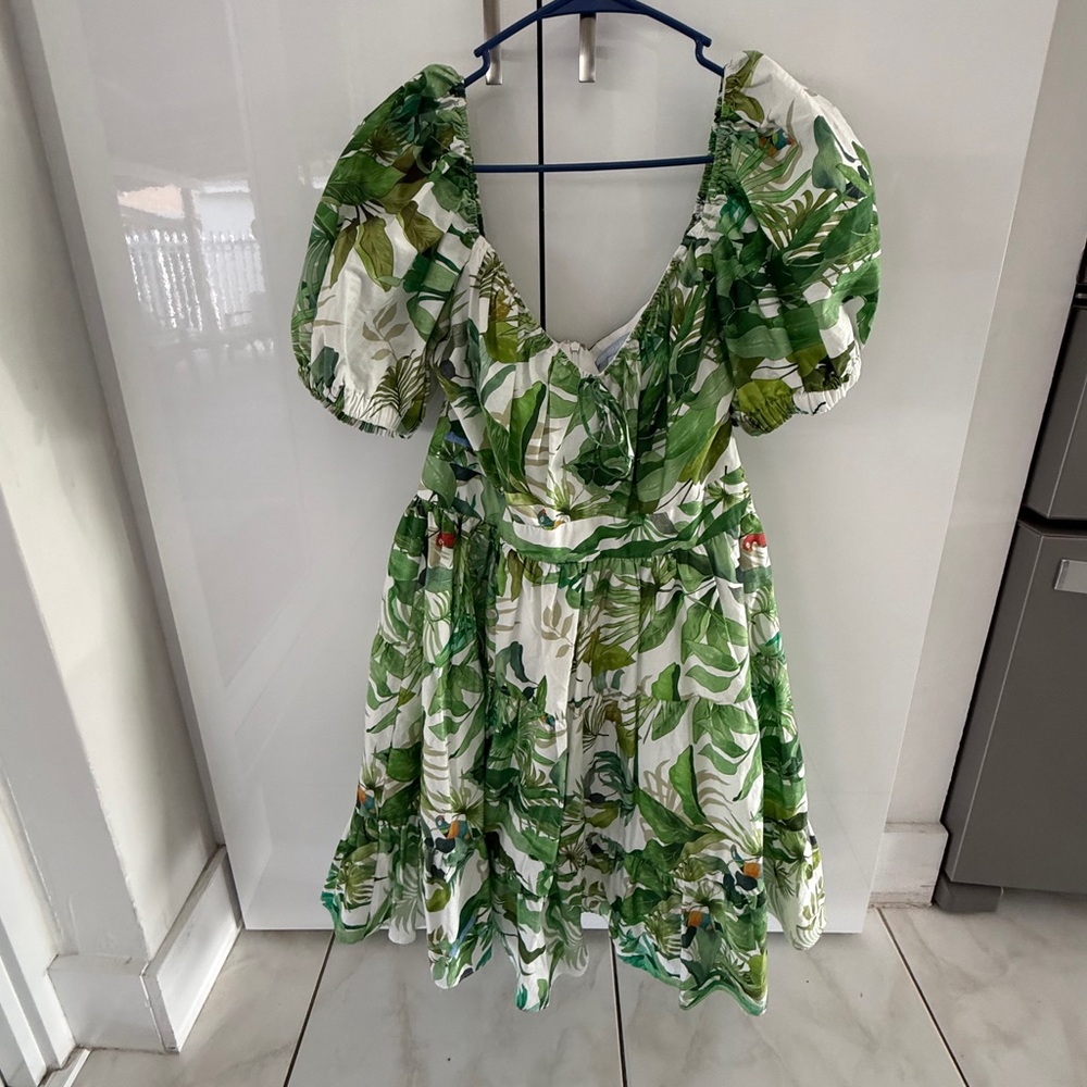 ANTONIO MELANI Green Tropical Puff-Sleeve Mini Dress - Picture 2 of 10